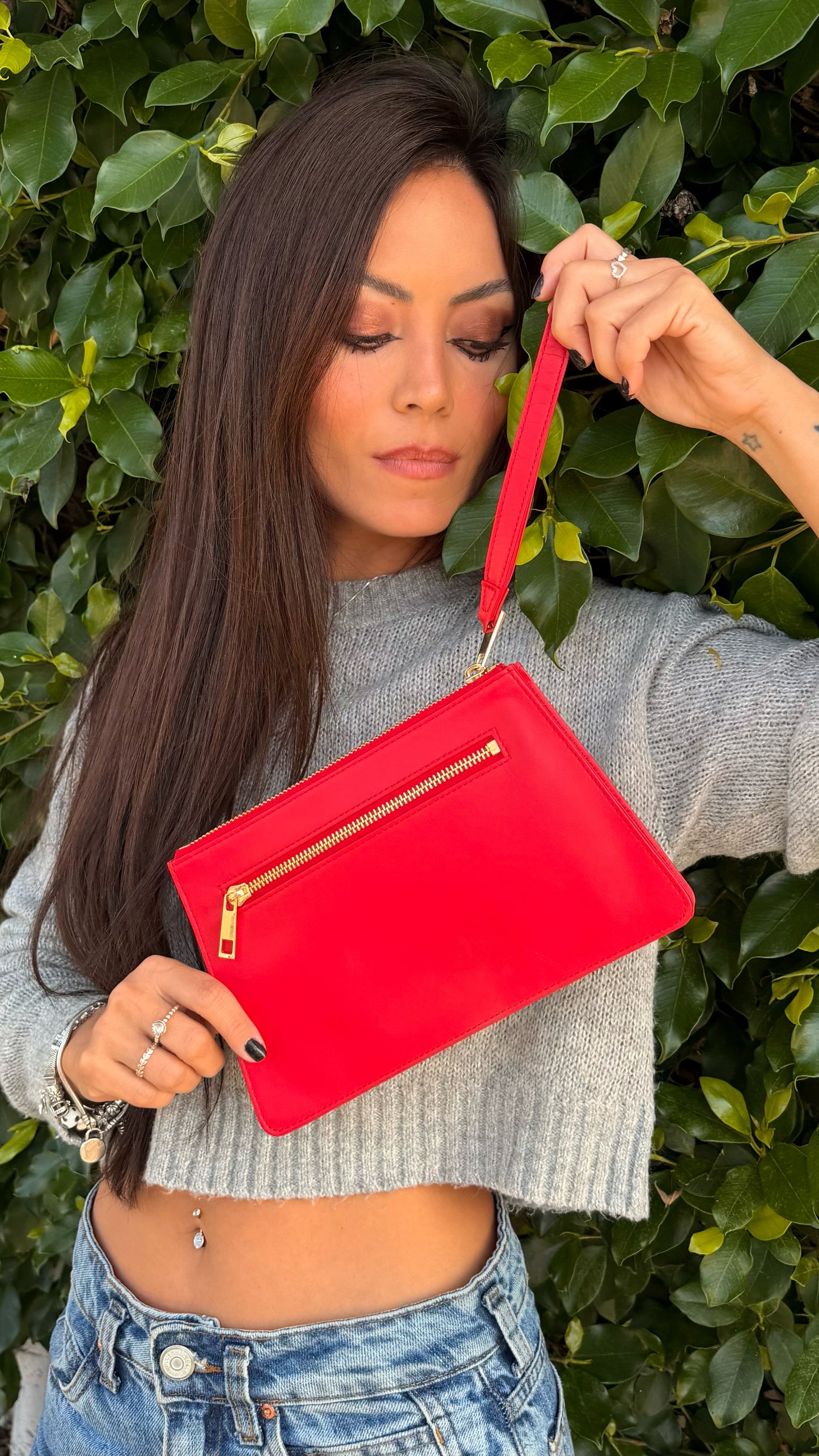 Red Goat Leather Wristlet