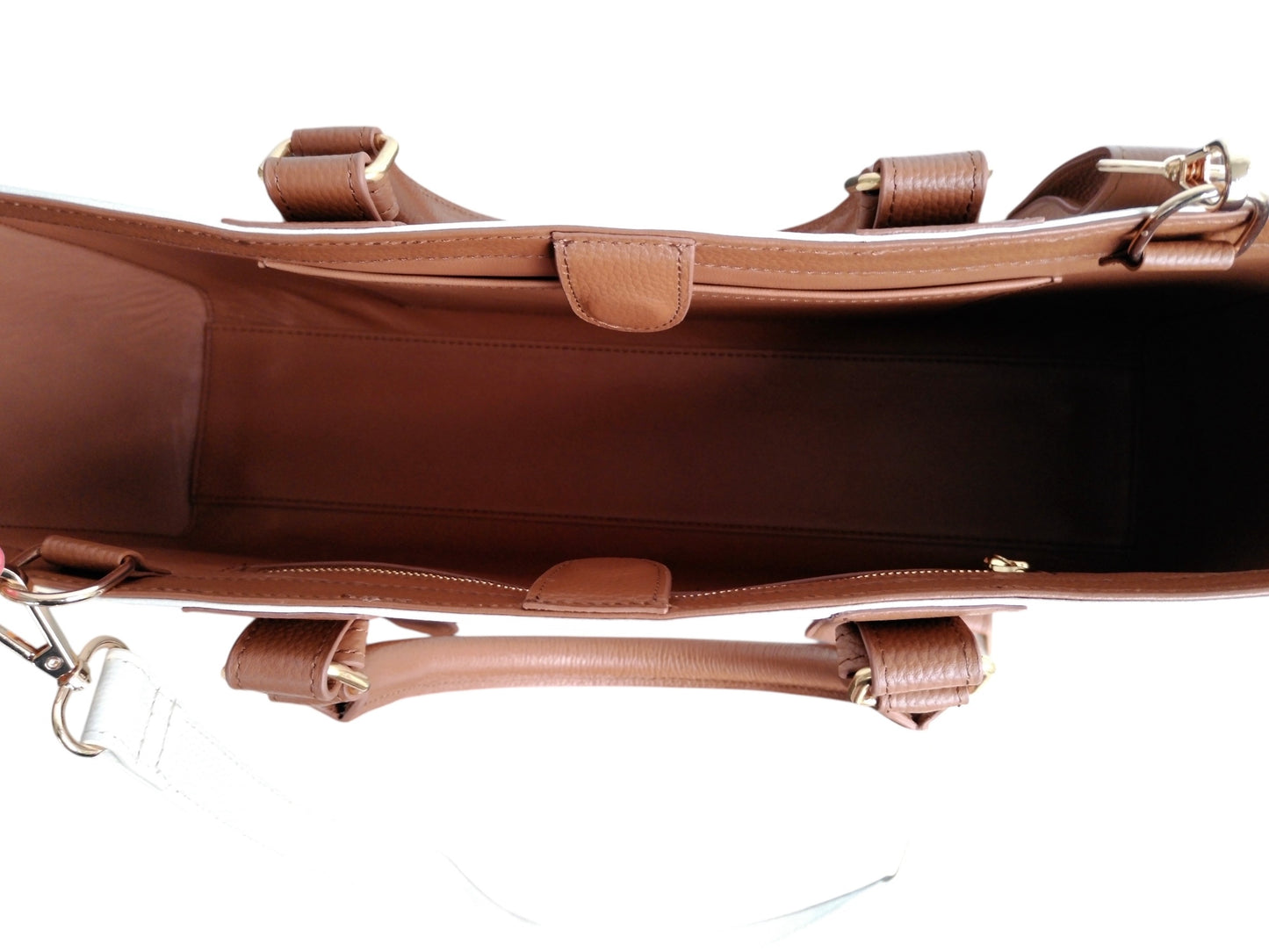 Premium Embossed Leather Tote Bag – Brown/White Designer Handbag with Pouch